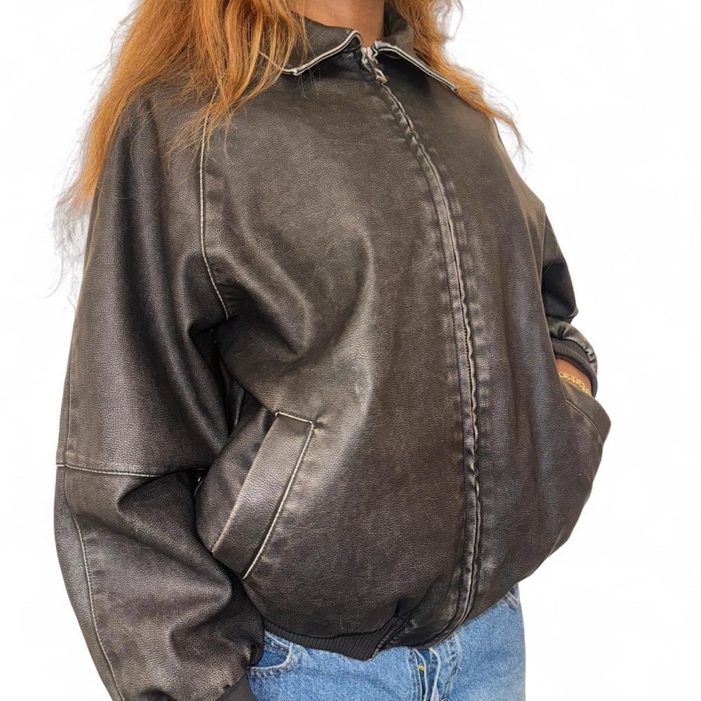 Oversized Faux Leather Bomber Jacket